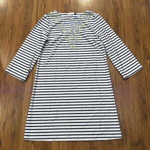 Cabana Life x Talbots Dress Medium Blue White Jersey Cover Up UPF50 Embroidered